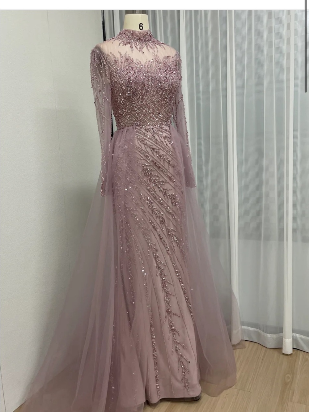 Elegant Mauve Beaded Evening Gown
